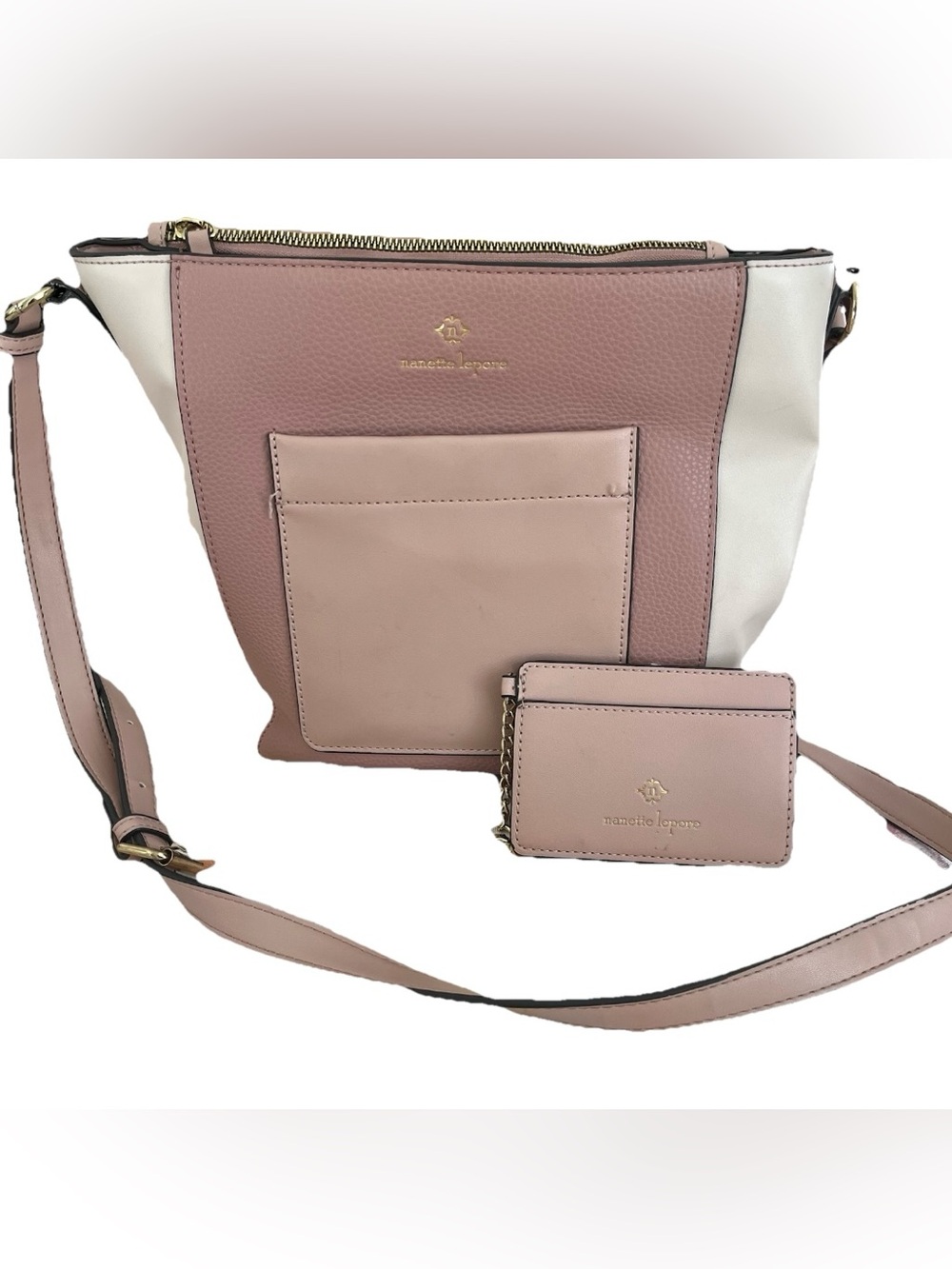 Nanette Lepore Pink Cream Colorblock Crossbody Purse Set with Card Coquette